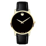 MOVADO Swiss Museum Classic Black Dial Men's Gold Slim Leather Watch