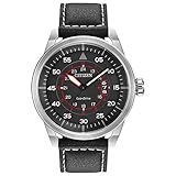 Citizen Eco-Drive Avion Quartz Mens Watch, Stainless Steel with Leather strap, Weekender, Black...