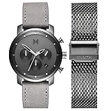 MVMT Chrono Mens Watch Gift Set, 40MM | Includes Grey Leather & Grey Metal Mesh Bands, Analog Watch,...