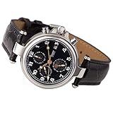 Stauer Men's Noire Stainless Steel Automatic Movement Watch with Black Leather Band